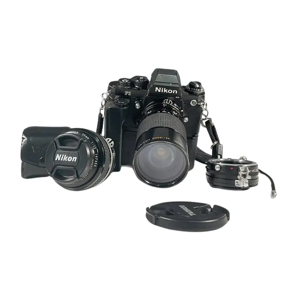 4PC NIKON F3 35MM SLR CAMERA WITH MOTOR DRIVE MD-4 AND ACCESSORIES