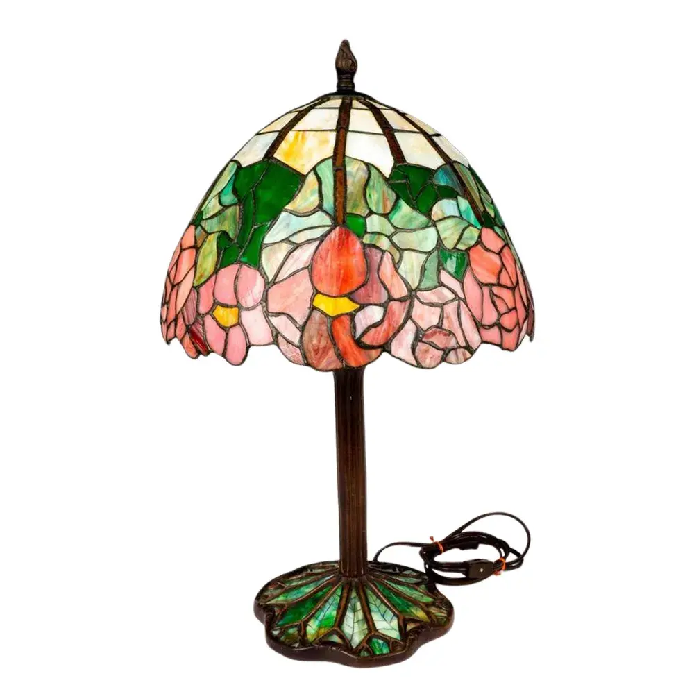 Tiffany Style Slag Glass Table Lamp Rose Motif