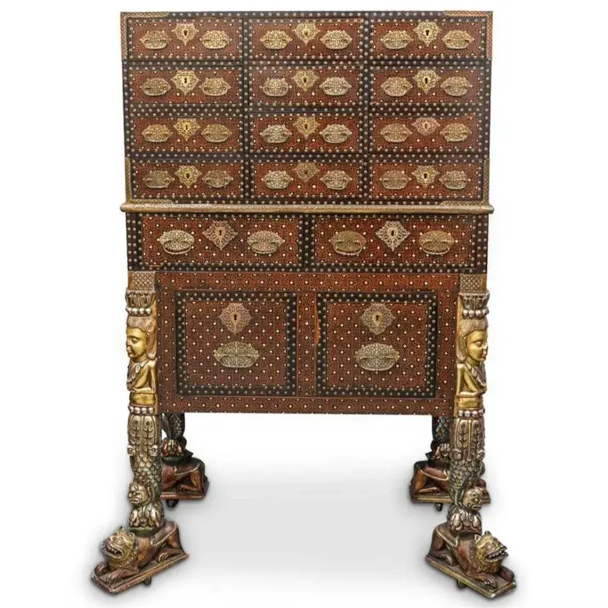 17/18th c. Important Indo-Portuguese Inlaid Contador Cabinet