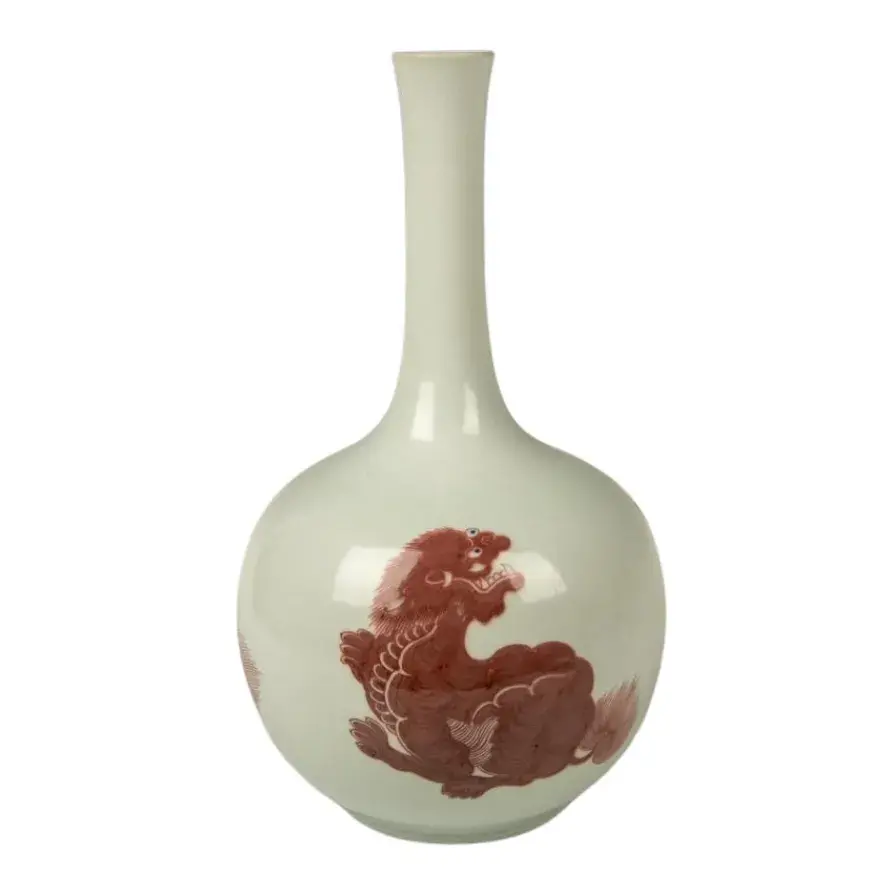 Chinese Kangxi Copper Red Underglaze Buddhist Lions Vase