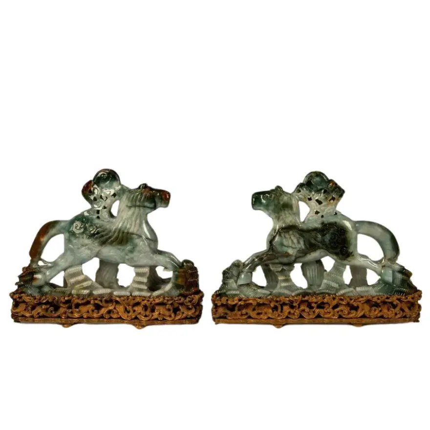 Pair of Antique Chinese Jadeite Horse Sculptures