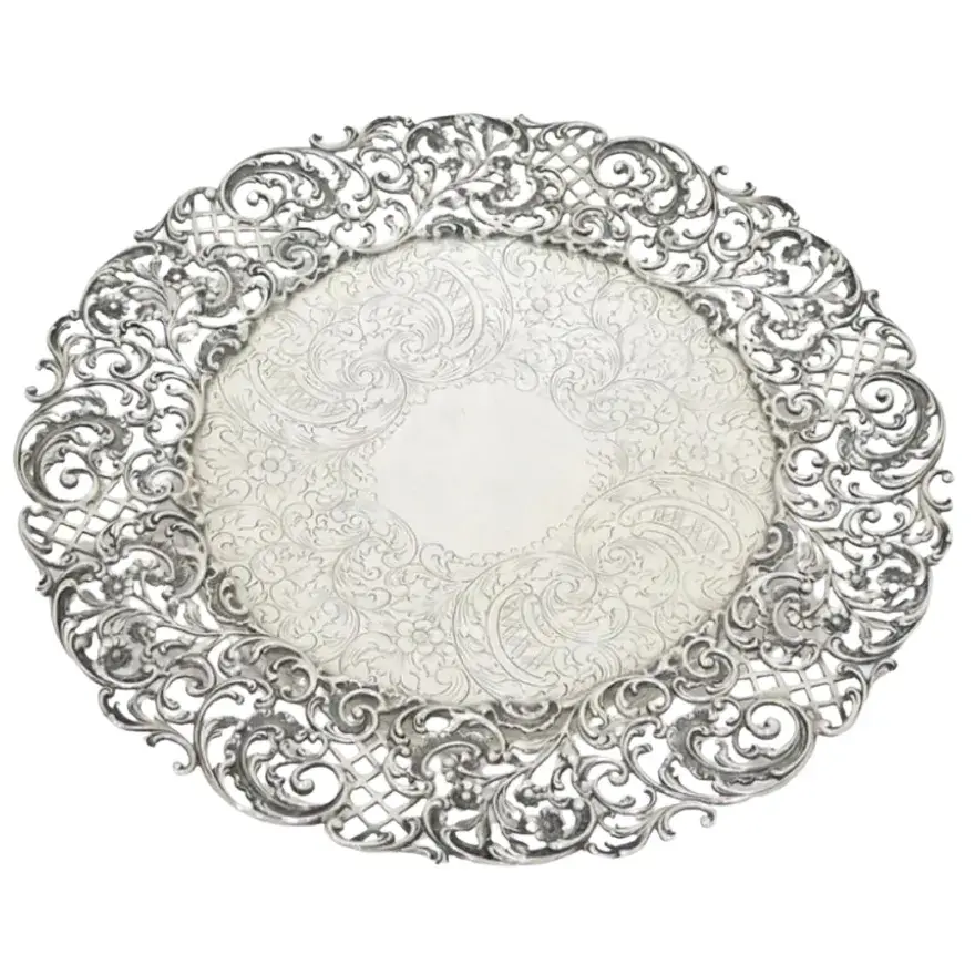 Sterling Silver Bigelow, Kennard & Co. Antique Floral Footed Platter