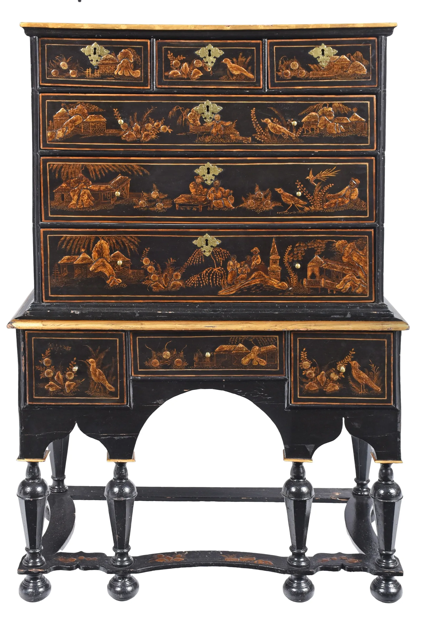 A William and Mary Japanned High Chest