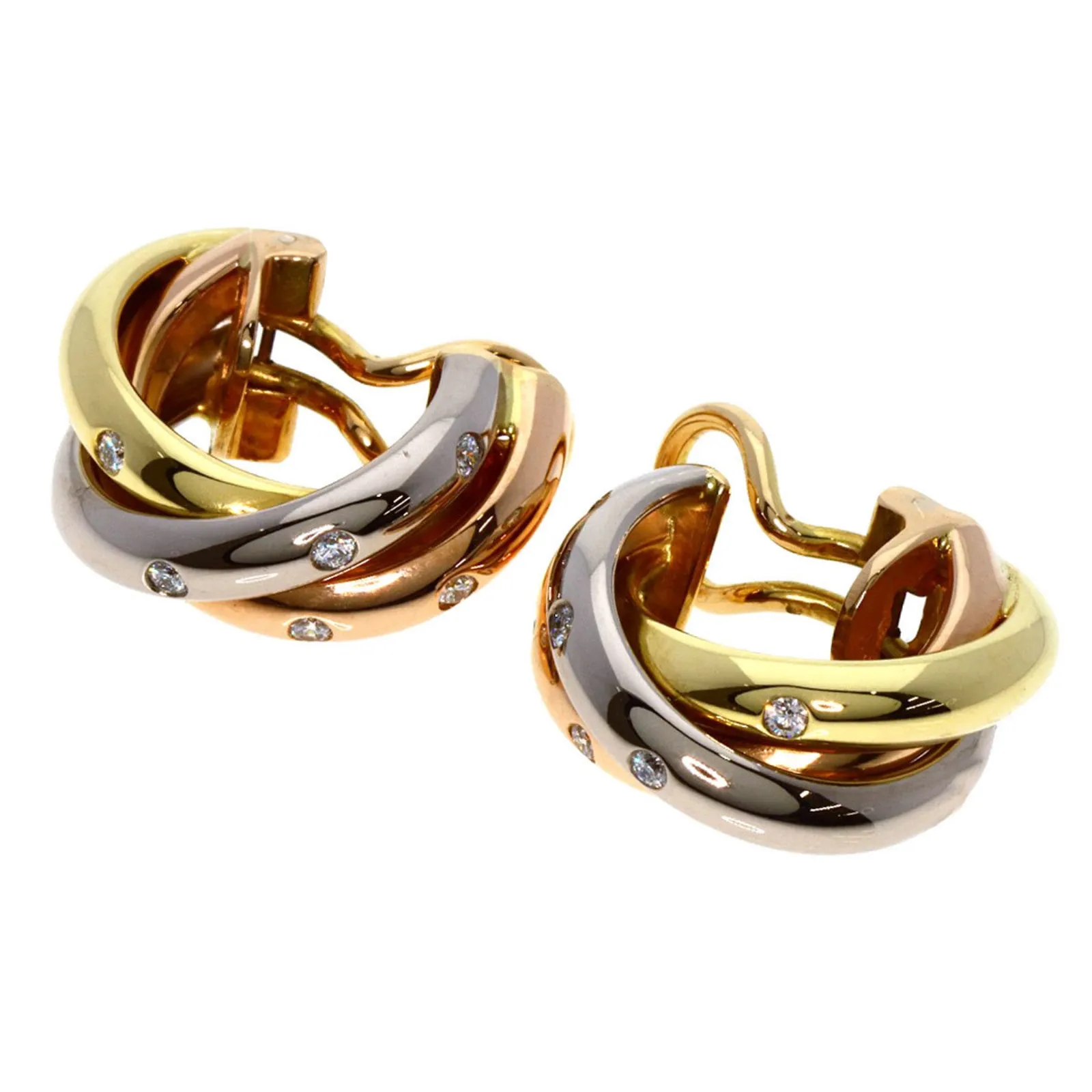 Cartier Trinity Diamond 18k Tri-color Gold Earrings