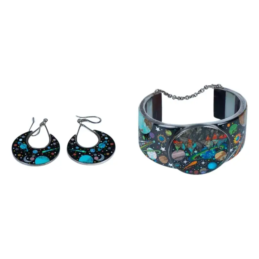 3pc Ronnie Ramil Cosmos Cuff Bracelet and Earring Set