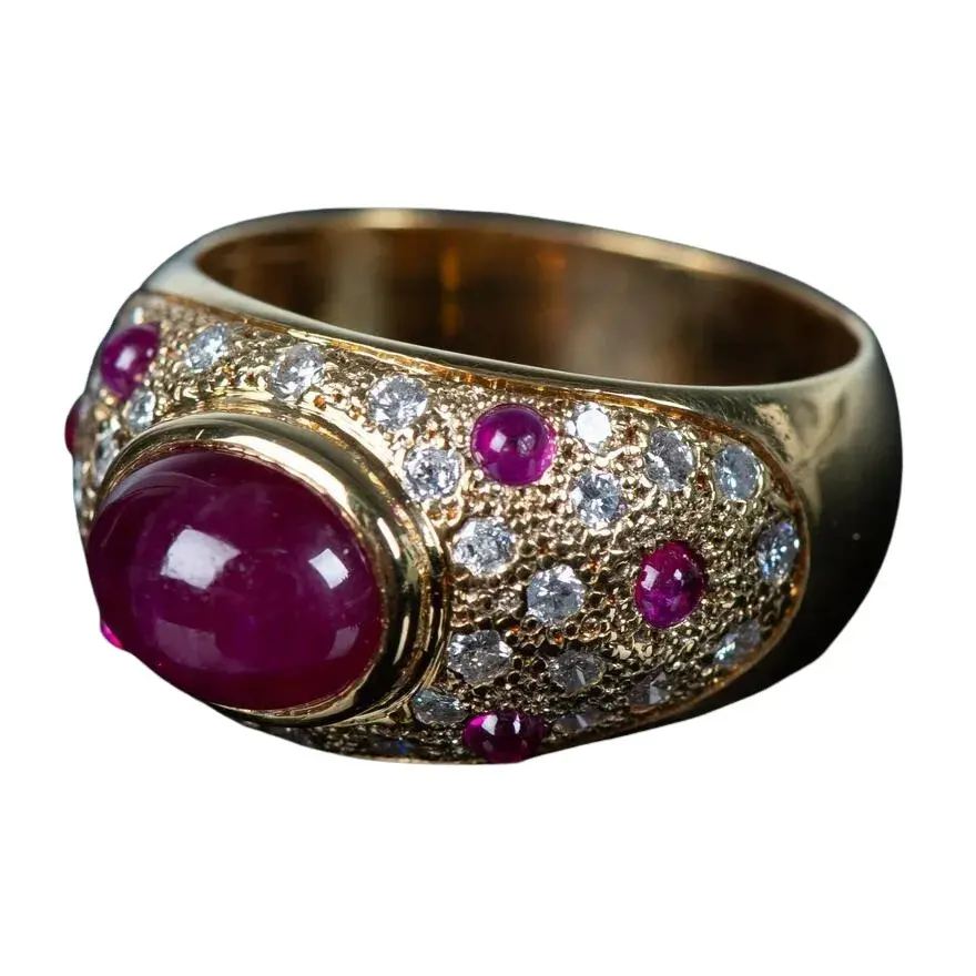 Exotic 18K Yellow Gold, 1.10ct Diamond, and 6ct Ruby Ring