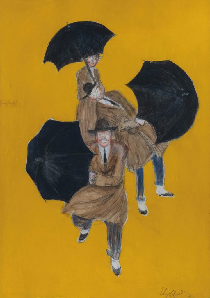 Leonetto Cappiello (1875-1942), Parapluie Revel - Les trois personnages de face, souriants, circa 1925, gouache, watercolor, ink, charcoal and graphite, signed lower right, 57.5 x 40.5 cm.
Estimate : €4,000/6 ,000